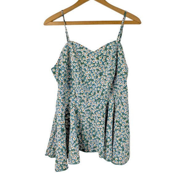 Shein Curve 1X Cami Fit & Flare Peplum Tank Top Chiffon Daisy Floral Sweetheart - Picture 1 of 6